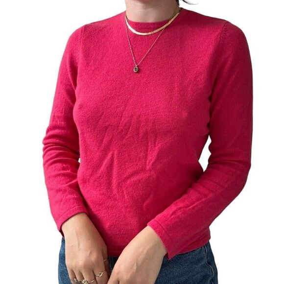 Lands End Womens Hot Pink 100% Cashmere Crew Neck Sweater Sz Petite M - Picture 3 of 6